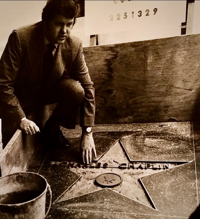 Installing Charles Chaplin's star in 1972.